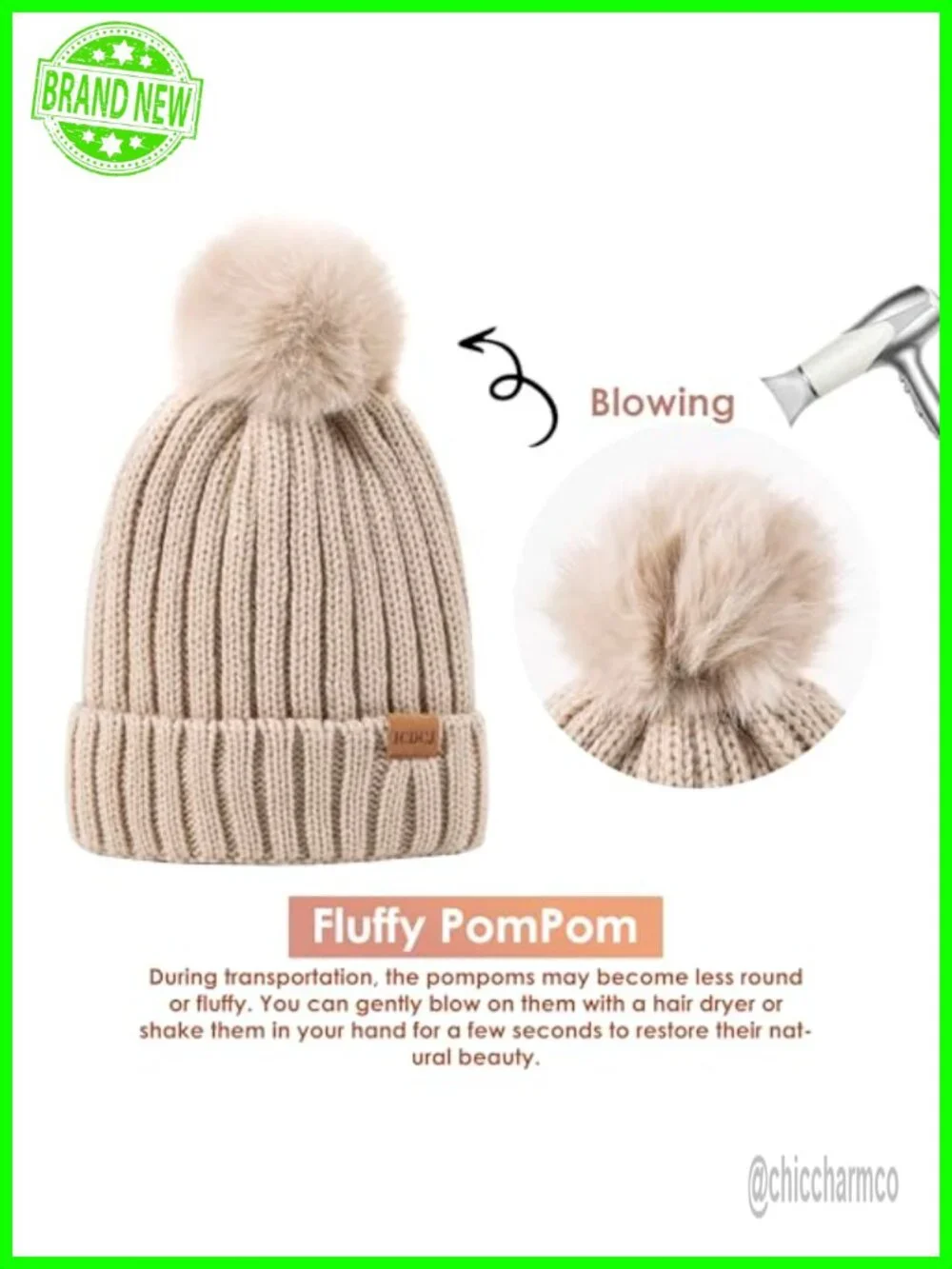 Winter Beanie Hat Gloves Set Fleece Lined PomPom Touchscreen Gloves